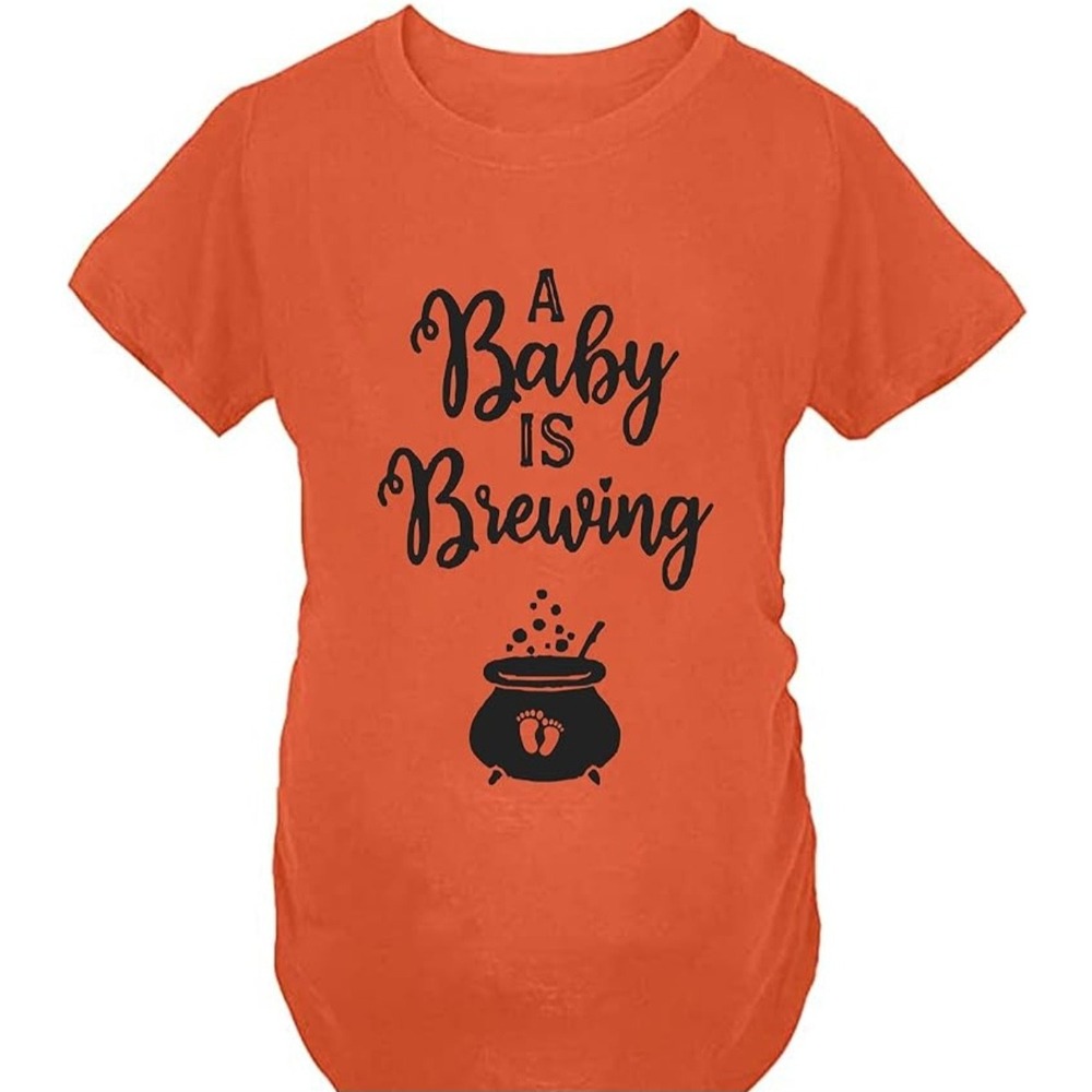Baby Is Brewing Maternity‎ T-Shirt Halloween Pregnancy Announcement Medium